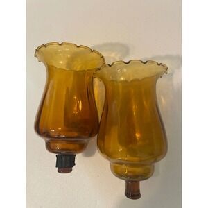 Vtg Homco Amber Glass Candle   Holders Votice Peg Sconces Swirl